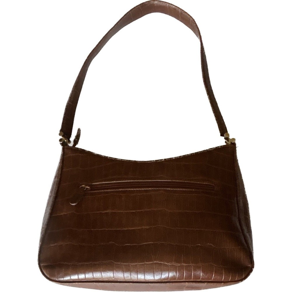 Worthington Brown Croc Zippered Handbag Purse Bag 11” x 8” Shoulder Strap